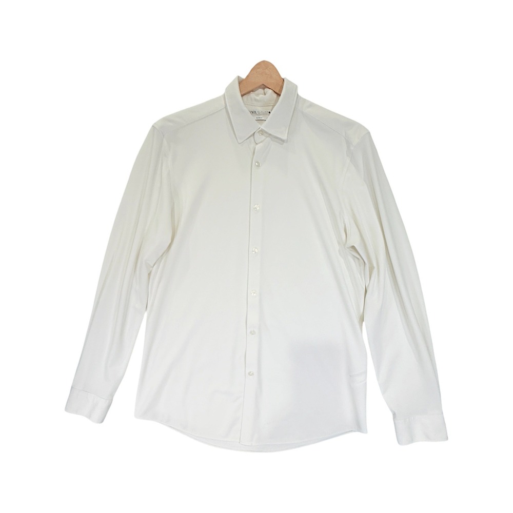 Zara Button Down Shirt Mens L White Slim Fit Long Sleeve Performance
